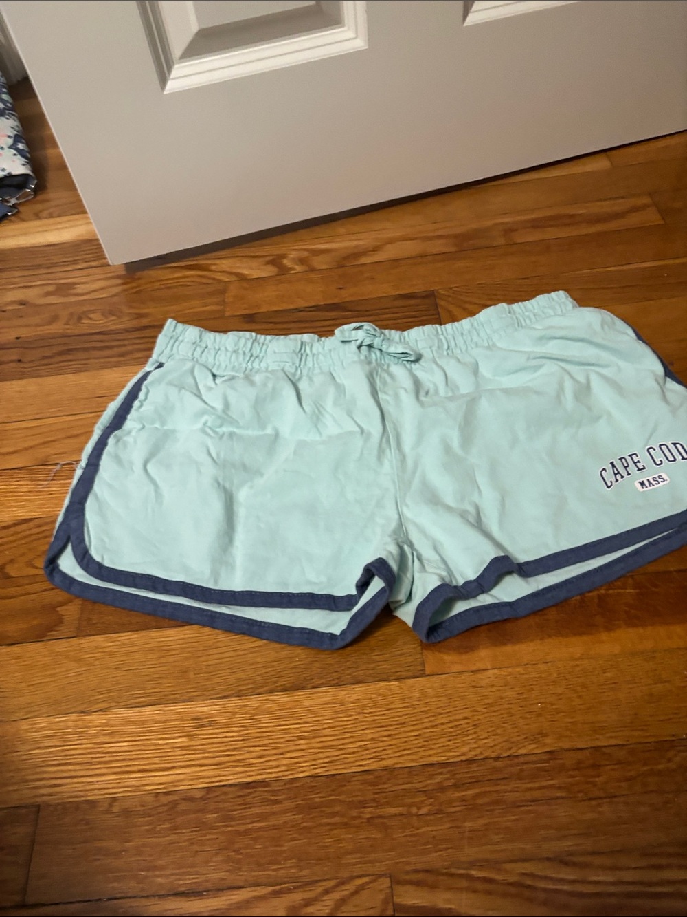 Women's Light Aqua Athletic Shorts with Navy Trim